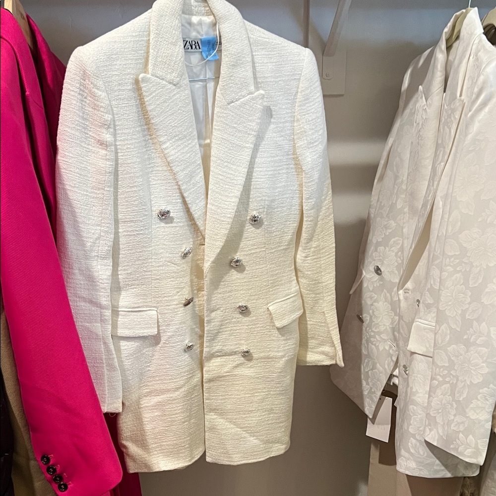 Zara White Textured Double-Breasted Blazer dress